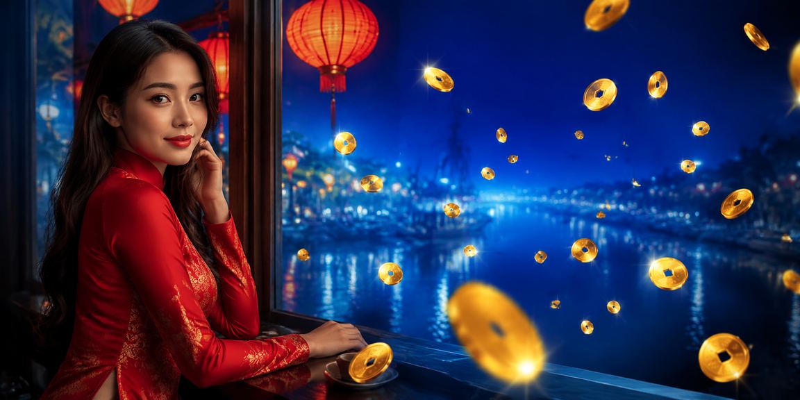 Khung cảnh Huế với áo dài trong không gian casino giải trí cao cấp